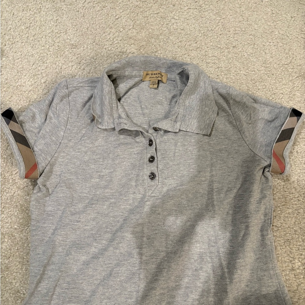 Burberry Light Gray Short Sleeve Polo with Signature Check Trim